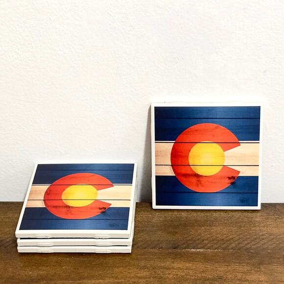 NEW: Melody Press Co. - Colorado State Flag Coasters (set of 4, 4"x4") - Picture 1 of 4